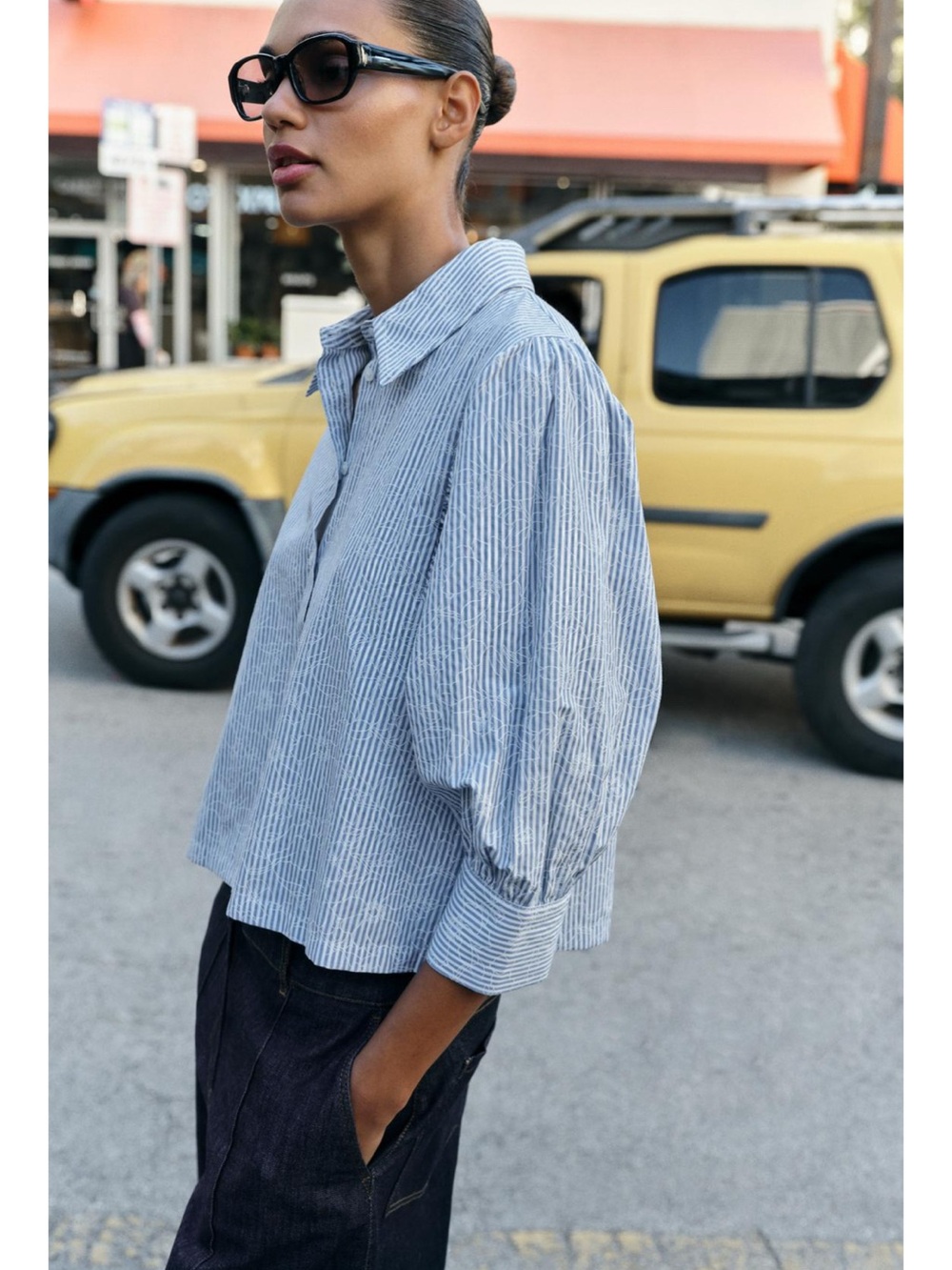 Zara Blue Striped Cotton Button-Front Shirt